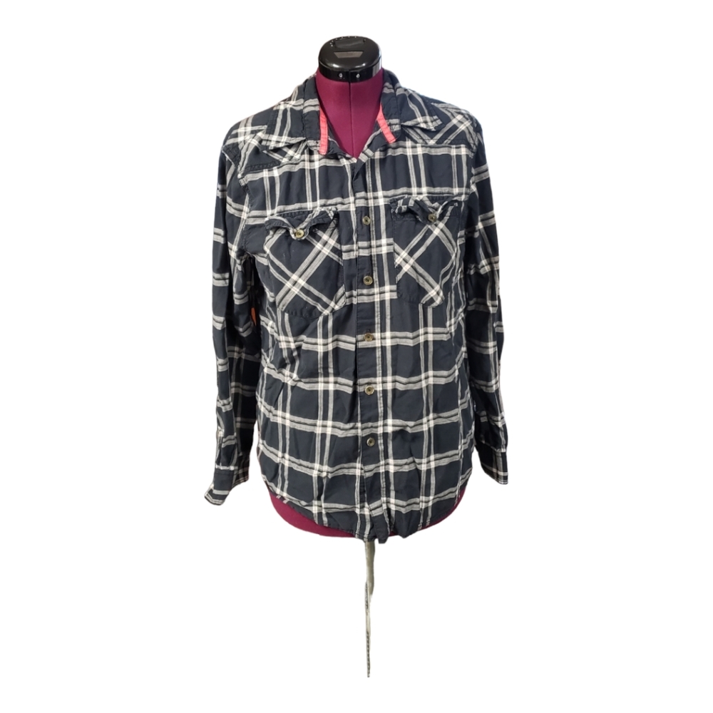 Route 66. 100% cotton. Large. Black and white plad button up. Shirt (SKU 313)